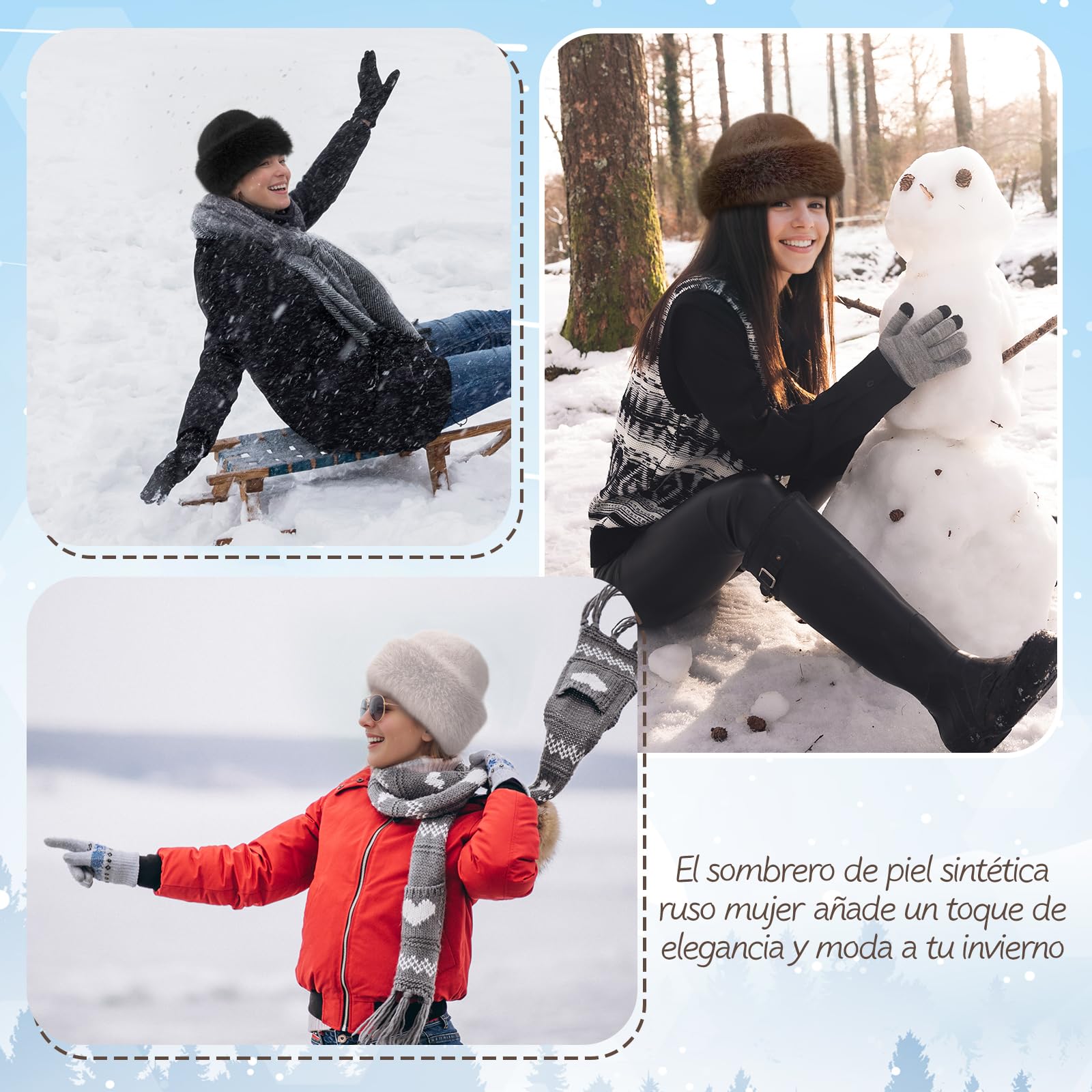 Gorro de Invierno para Mujer, Gorro Ruso para Deportes de Nieve