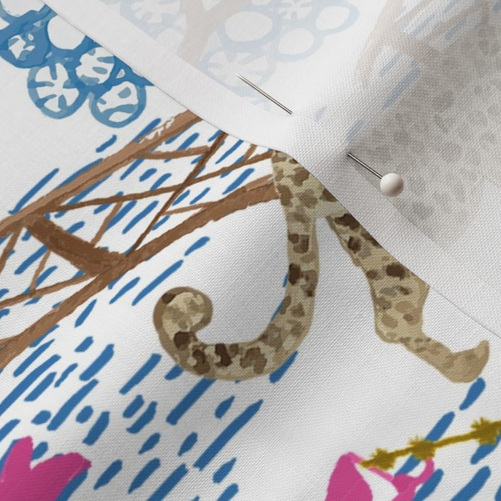 Spoonflower Fabric - Chinoiserie Pagoda Leopards Pink and Rust Asian Inspired Watercolor Printed on Petal Signature Cotton Fabric by The Yard - Sewing Quilting Apparel Crafts Decor