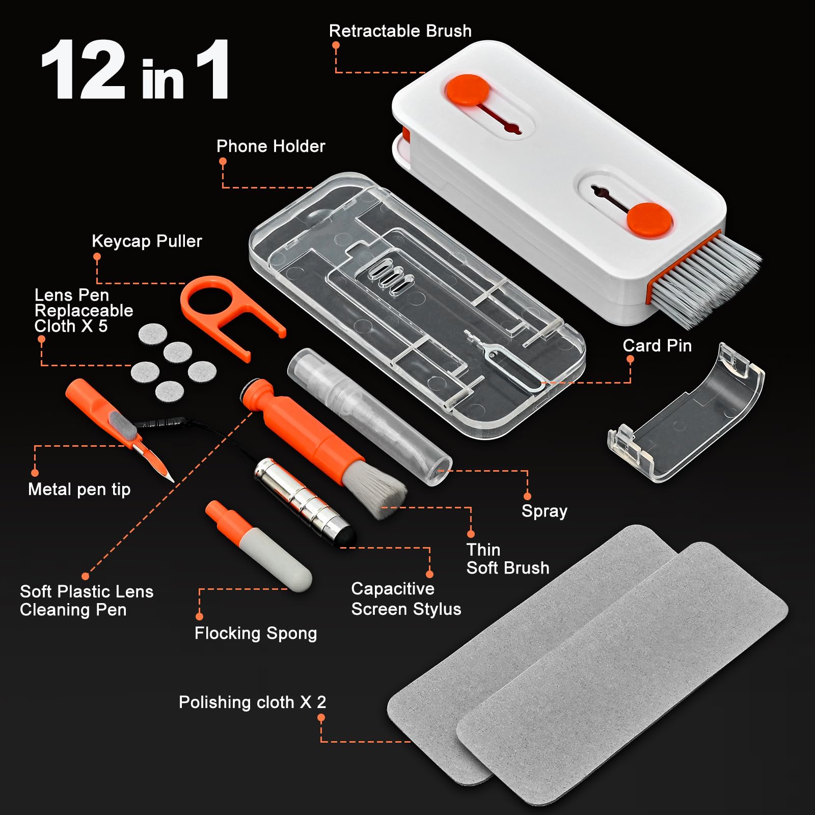 Kit per la pulizia della tastiera del computer portatile, kit di pulizia della tastiera con spazzola retrattile per tastiera e penna di pulizia multifunzione per MacBook, iPad, iPhone, tablet, PC,
