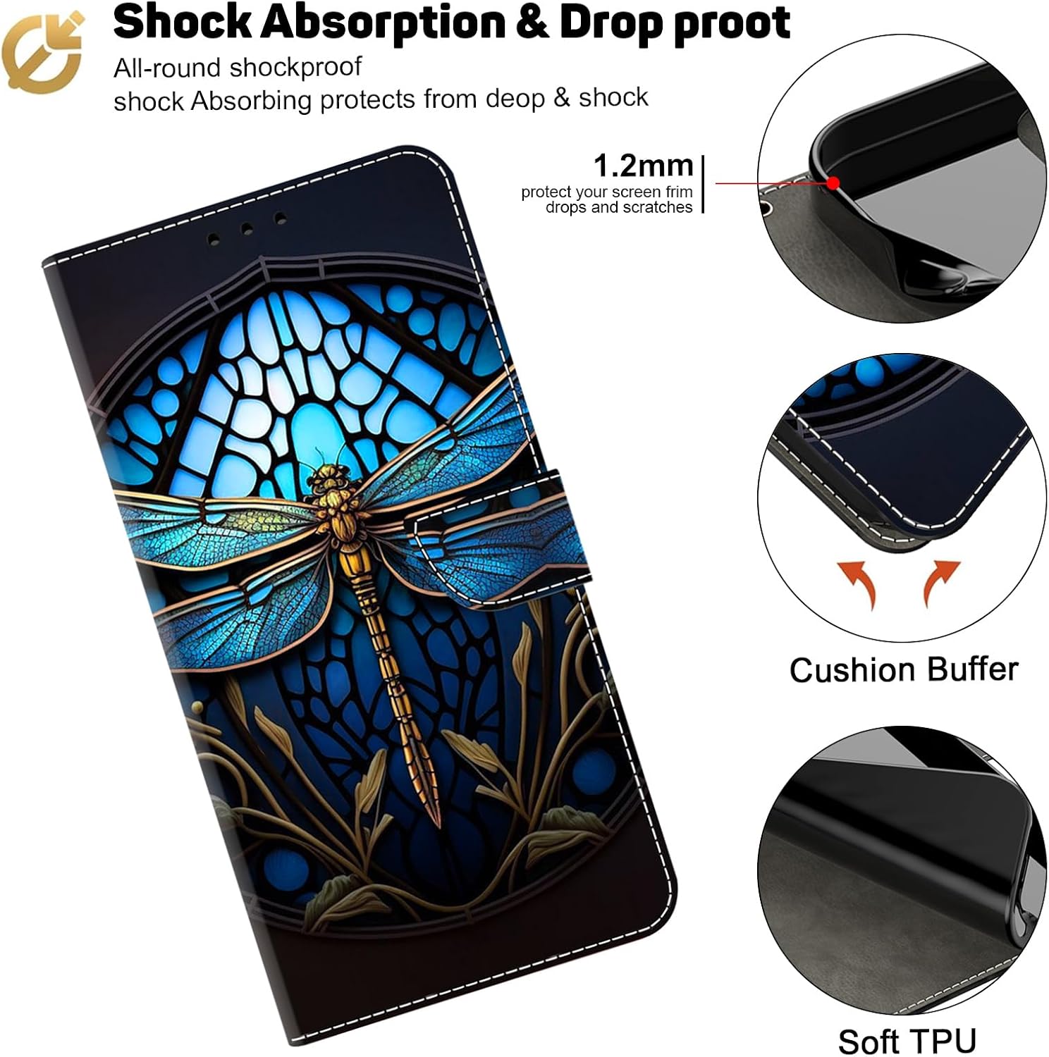 ALILANG for Google Pixel 8 5G Case, PU Leather Wallet Flip Cover with Standing Function Card Holder and Wrist Strap for Google Pixel 8 Phone Case -Blue Dragonfly