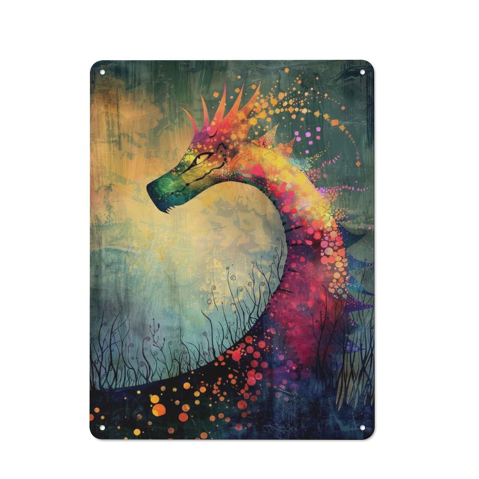 Junmoney Chromatic Dragon Tin Wall Plaque 40X30cm With For Hobby Room Or Studio, New Home Wall Decor For Creative Interior Collectors
