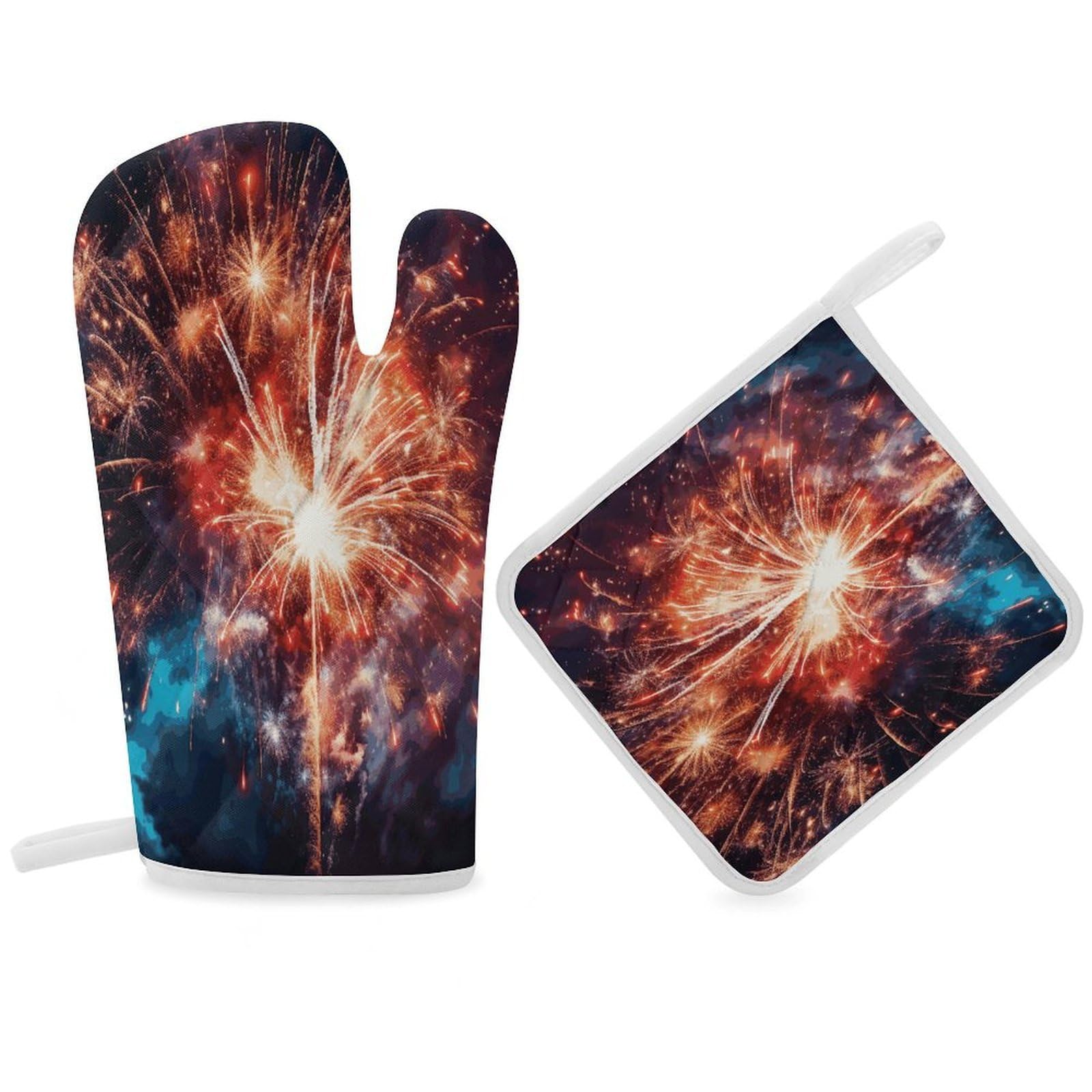 Fodpand Women's Style Explosion Firework Oven Mitts And Pot Holders Sets,Oven Gloves For Kitchen Oven Mitts And Potholders For Baking Cooking Grilling Apartment Essentials