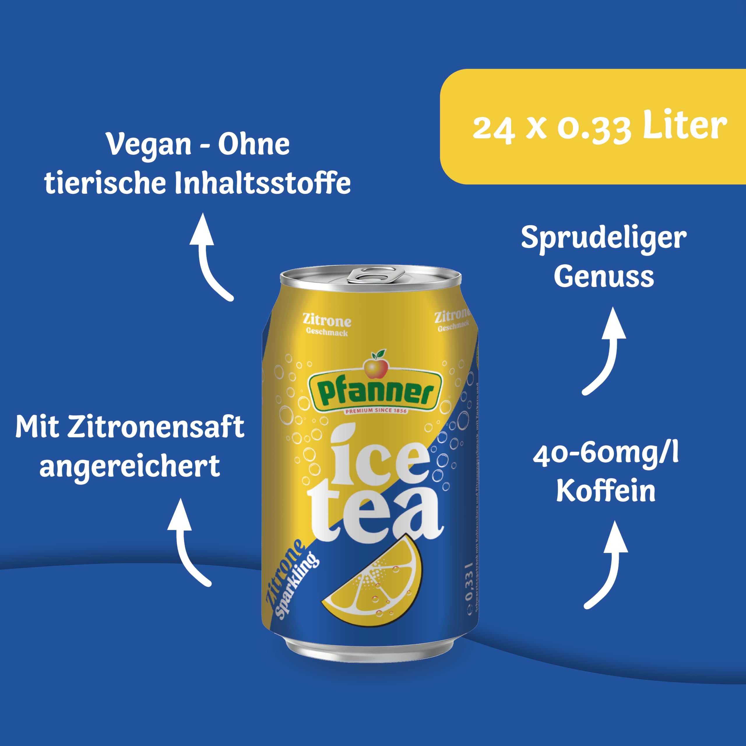 Pfanner Eistee Lemon - Sparkling Dose im Vorratspack – Kohlensäurehaltiger IceTea mit Zitronengeschmack - (24 x 0,33 l)