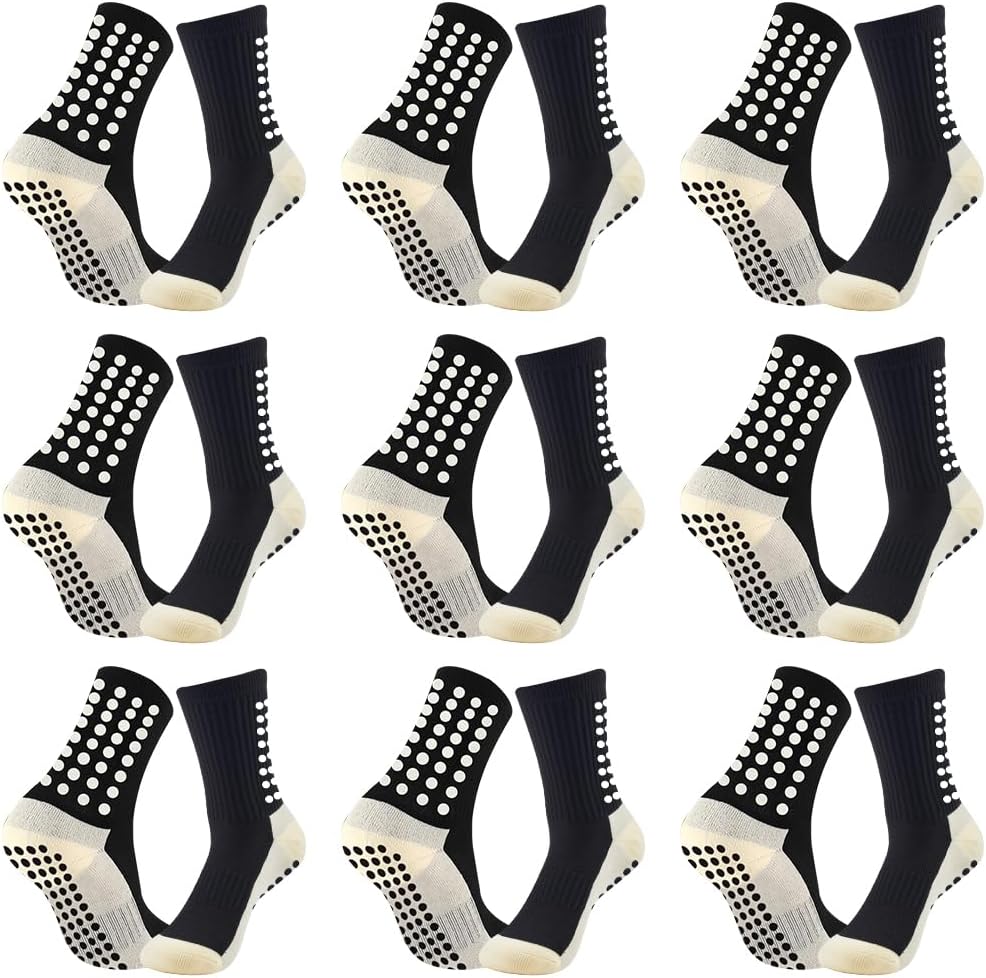 9 Pairs Mens Soccer Socks With Grips Pads Non Slip Football Basketball Sports Training Cushioned Athletic Socks Youth