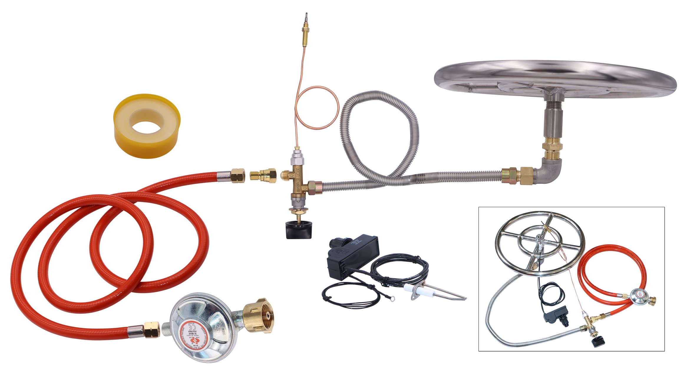 Meter Star Komplettes Propan-Feuer-Set, Gas-Steuerventil von Schornsteinteilen, komplettes System inklusive Reglerventil, Schlauch, 12-Zoll-Feuerring, Ventil: