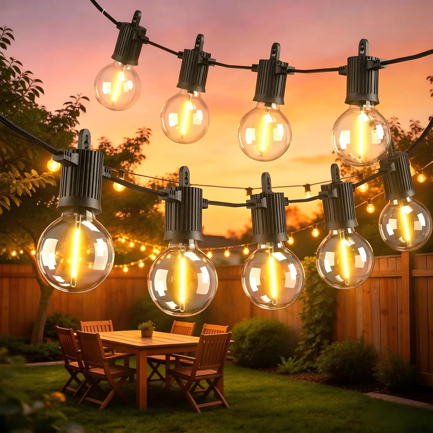 20M LED Lichterkette Außen, IP65 Outdoor Strom Lichterketten mit 30 G40 Glühbirnen, Warmweißes 2700K, Innen/Außen Lichterketten für Garten, Terrasse, Hochzeiten, Partys Lights Gartenbeleuchtung