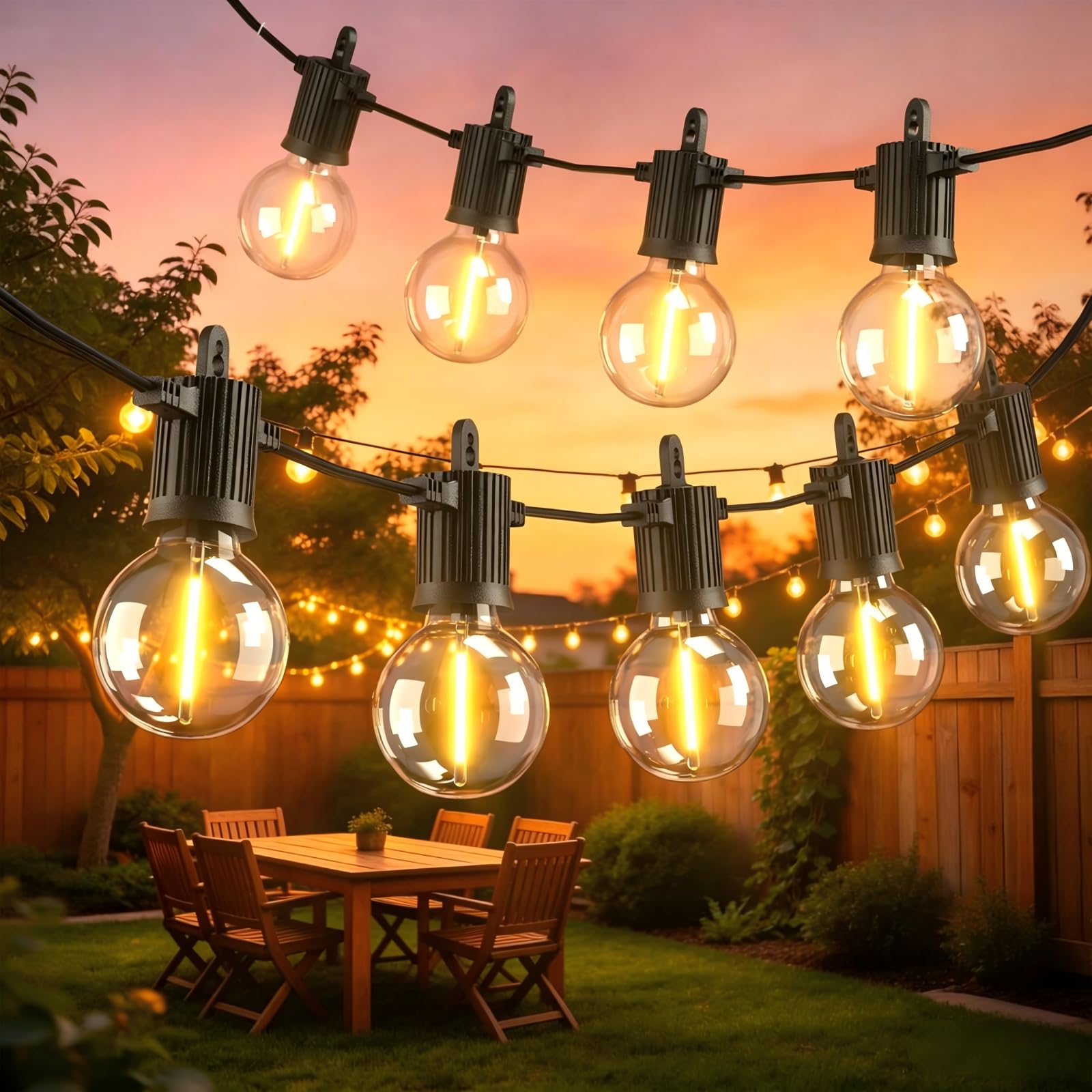 45M LED Lichterkette Außen, IP65 Outdoor Strom Lichterketten mit 73 G40 Glühbirnen, Warmweißes 2700K, Innen/Außen Lichterketten für Garten, Terrasse, Hochzeiten, Partys Lights Gartenbeleuchtung