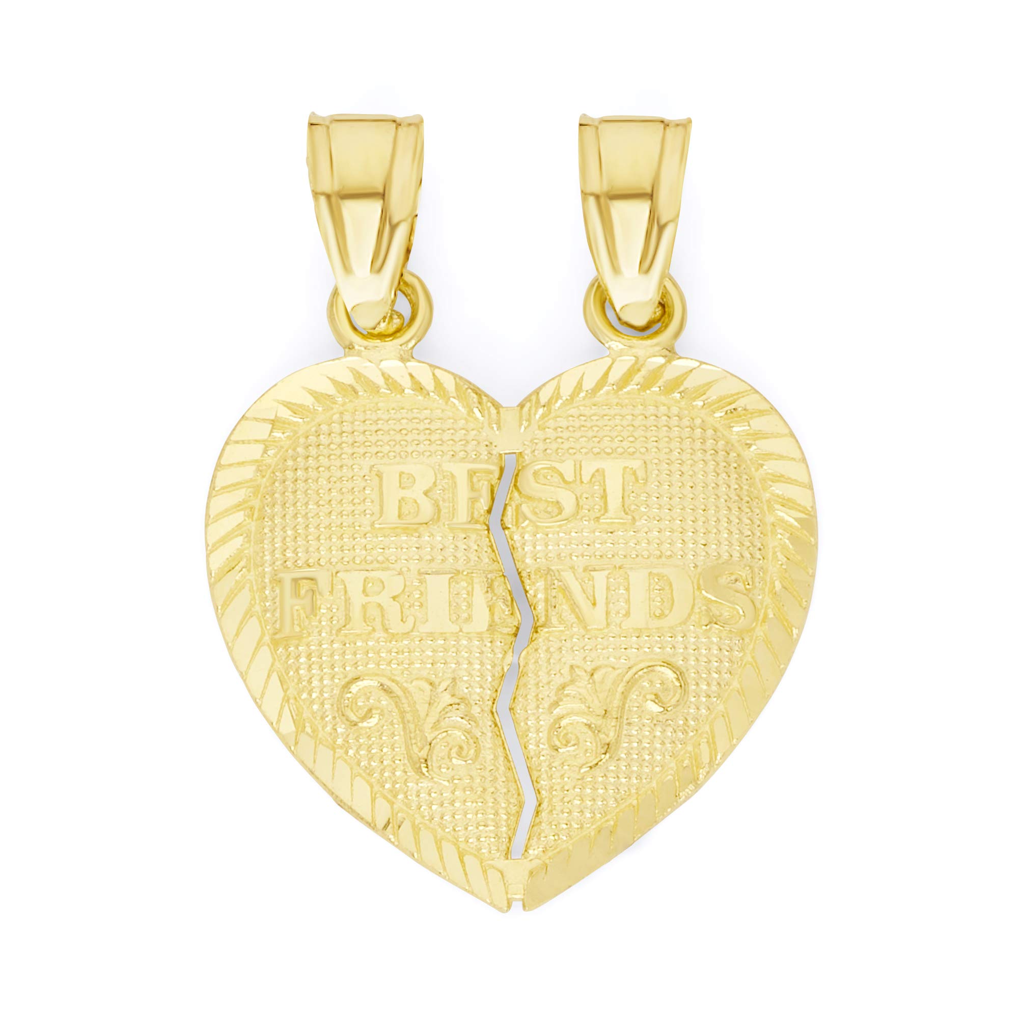 Ice on Fire Jewelry10k Solid Gold Breakable Best Friends Heart Pendant