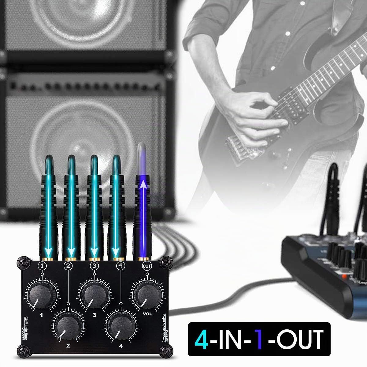 Little Bear MC5, mini mixer audio portatile a 4 canali, registrazione Live Studio, audio stereo passivo, registrazione low noise (non necessita di alimentazione)