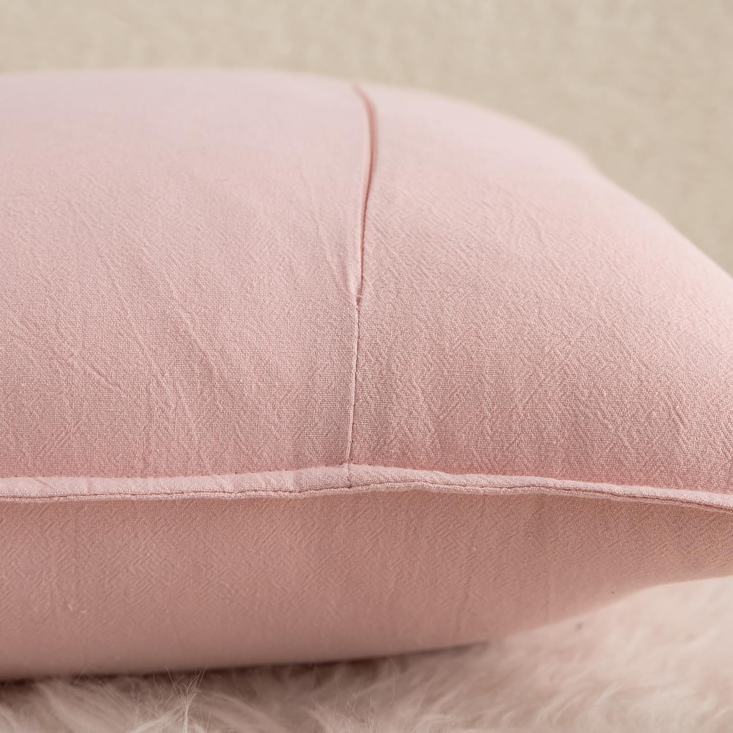 Mandioo Pack of 2 Neutral cotton Cushion Covers 65x65 cm 26x26 inch Solid Decorative Couch Throw Pillowcase Boho Farmhouse Home Decor for Sofa Living Room Bed Bedroom Pink - Image 3