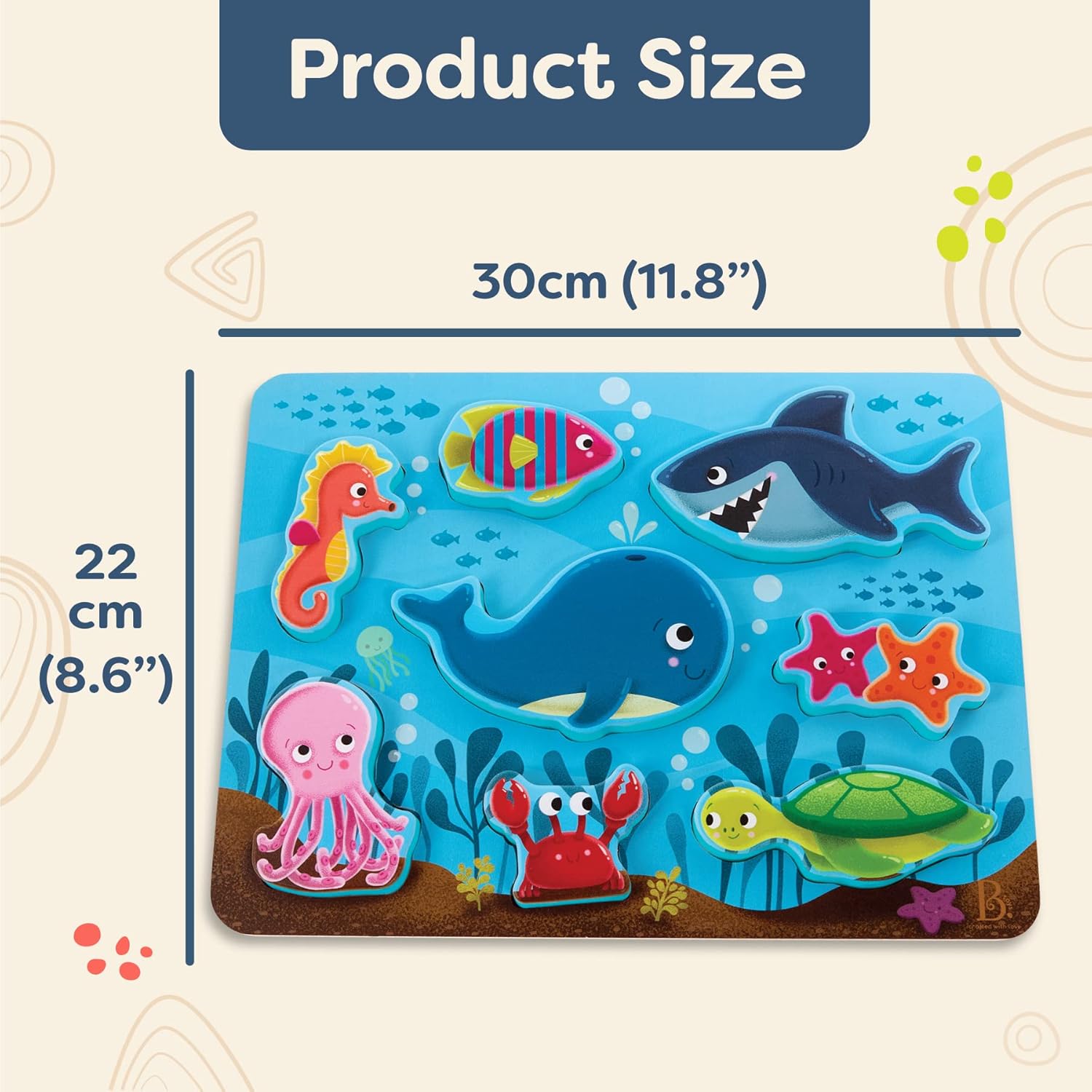 B. toys – Peek & Explore – Under The Sea – Wooden Chunky Puzzle – Underwater Ocean Animals – 2+ Years