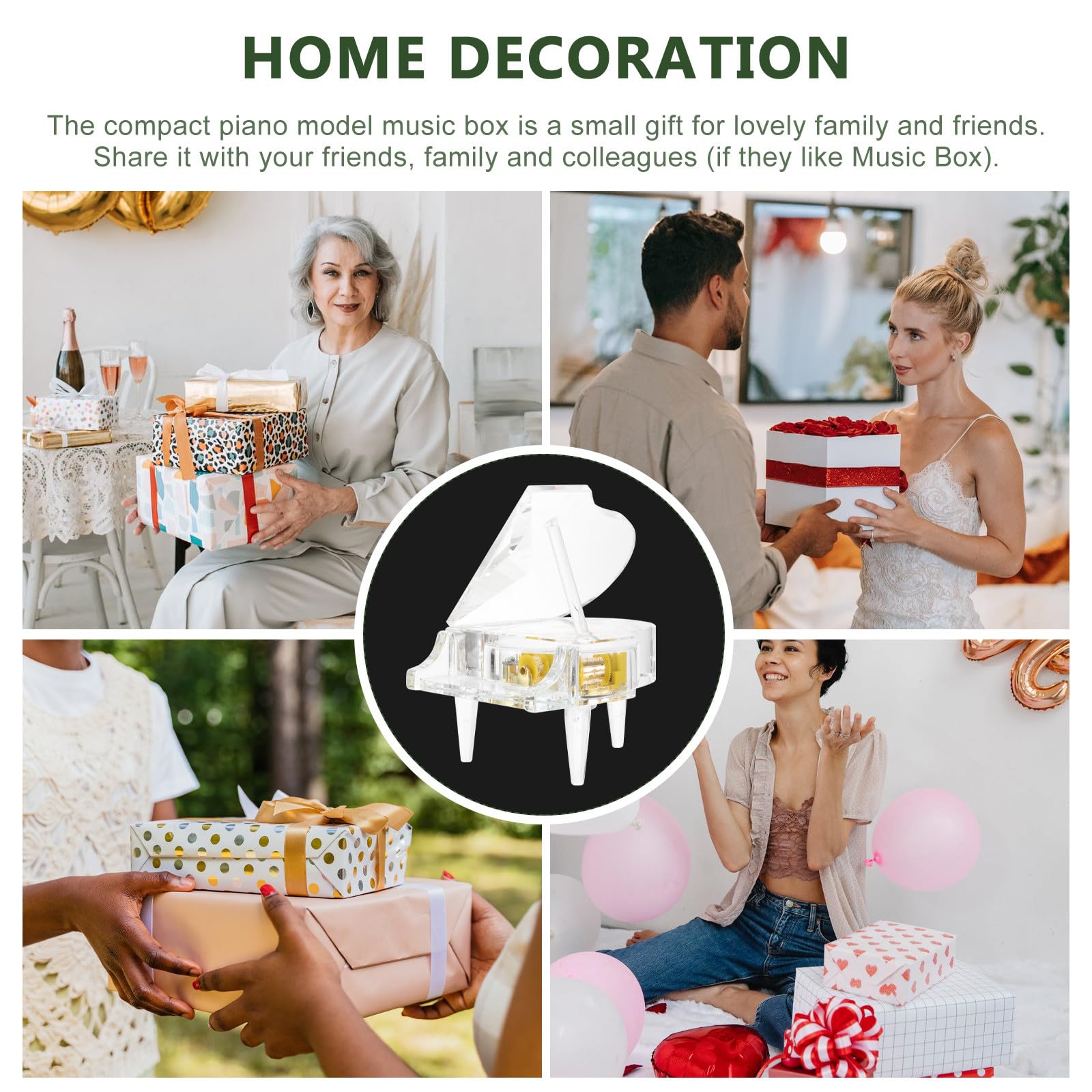 Homoyoyo Caja Musical de Piano Transparente de Cristal Adorno Decorativo para Escritorio y Hogar Caja de Música Portátil para Figura Delicada Música Clásica Obsequio Infantil