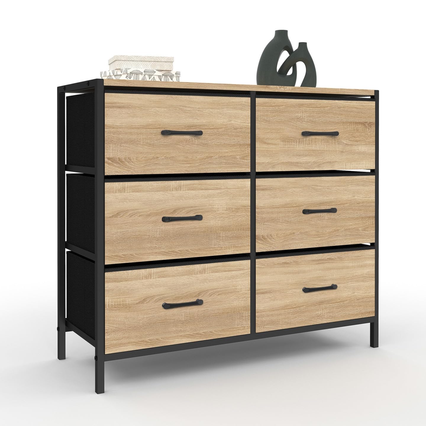 IDMarket - Commode 6 tiroirs en Tissu Utah 80 cm Meuble de Rangement Design Industriel