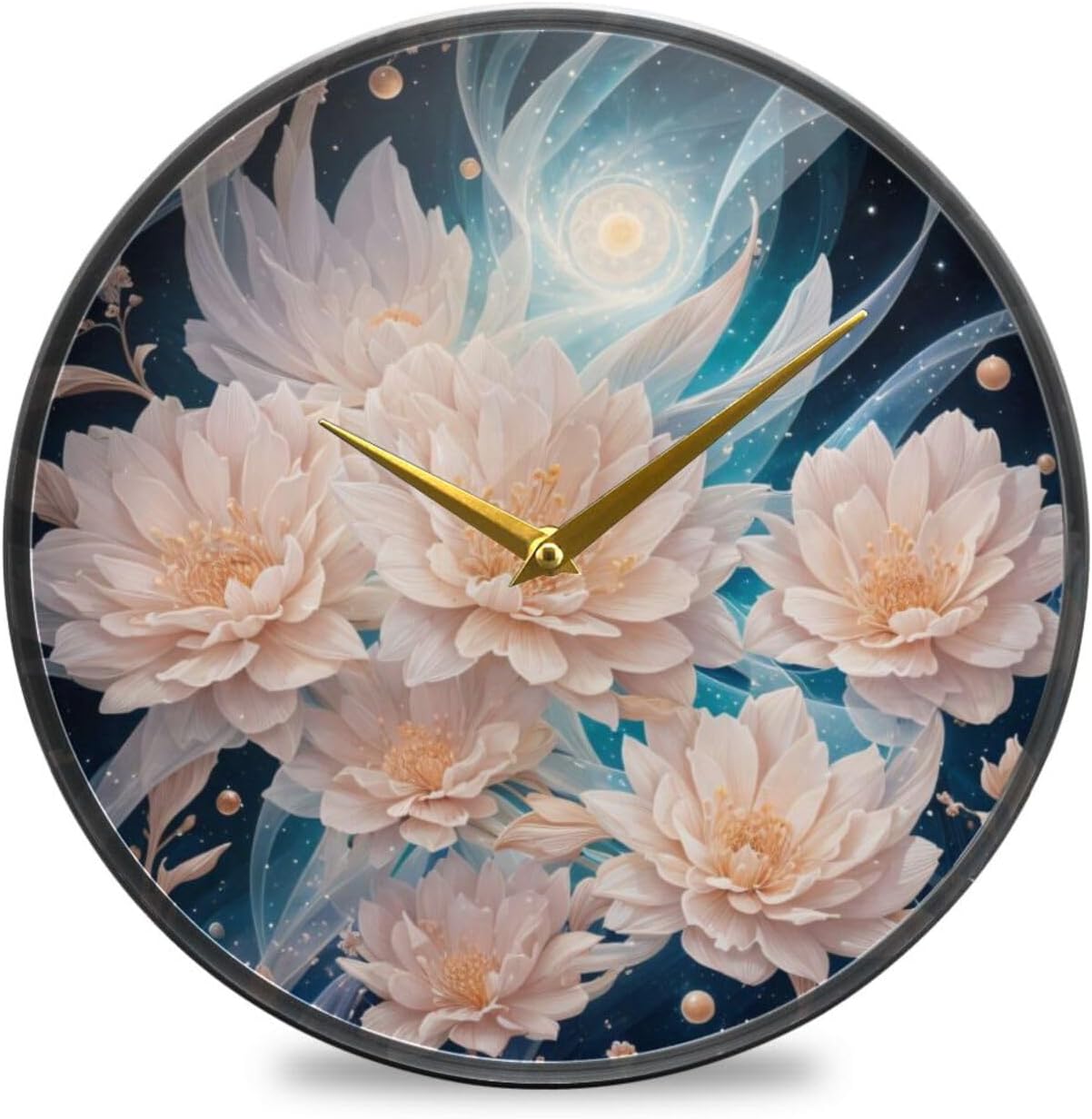 Pink Flowers Round Wall Clock Non-Ticking Silent Battery Operated Acrylic Modern Simple Clock for Kitchen Living Room Bedroom Bathroom Office 12 in