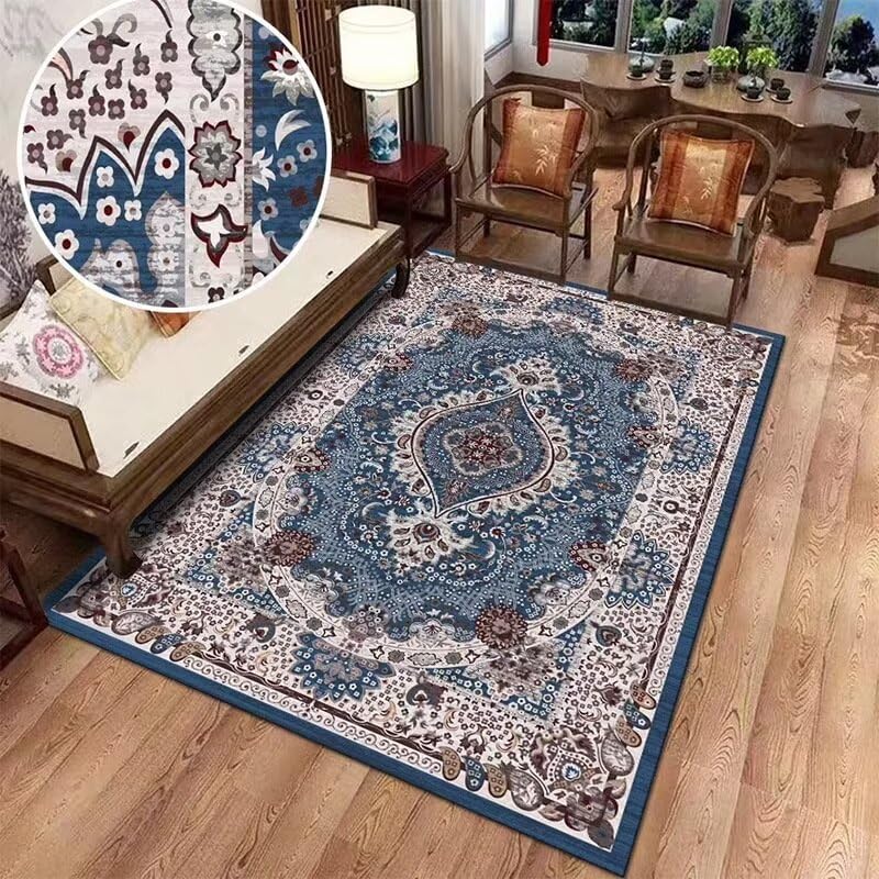 Tapis de salon ext&eacute;rieur floral bleu pour sublimer votre terrasse