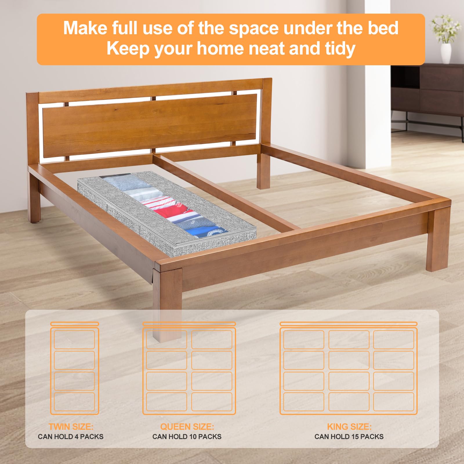 Almacenamiento debajo de la cama con ruedas, contenedores de almacenamiento rodantes debajo de la cama con tapas, organizador de zapatos debajo de la cama con gran capacidad de 60 L, cajón de