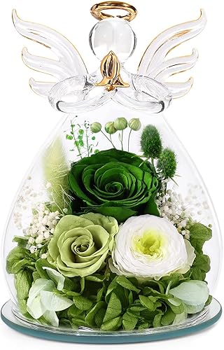 Miniatura 13 de Regalos para el día de San Valentín para ella, rosa preservada para mujer, flores frescas para siempre en decoración de vidrio, figuras de ángel,