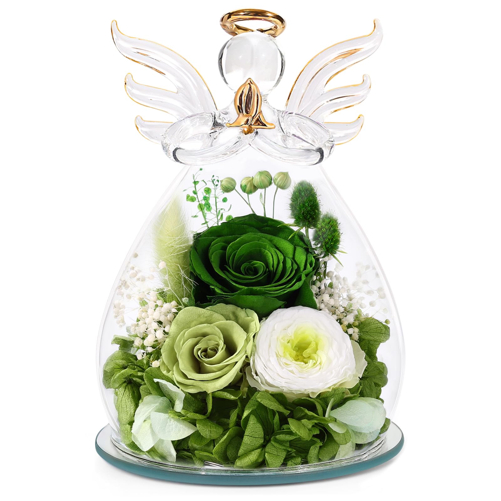 Gifts for Mom Mothers Day Birthday Gifts for Women Preserved Rose Forever Flower in Glass Angel Figurines Fresh Flowers for Delivery Anniversary Real Colorful Roses for Grandma Her Wife from Daughter - B0FHGVBT5B