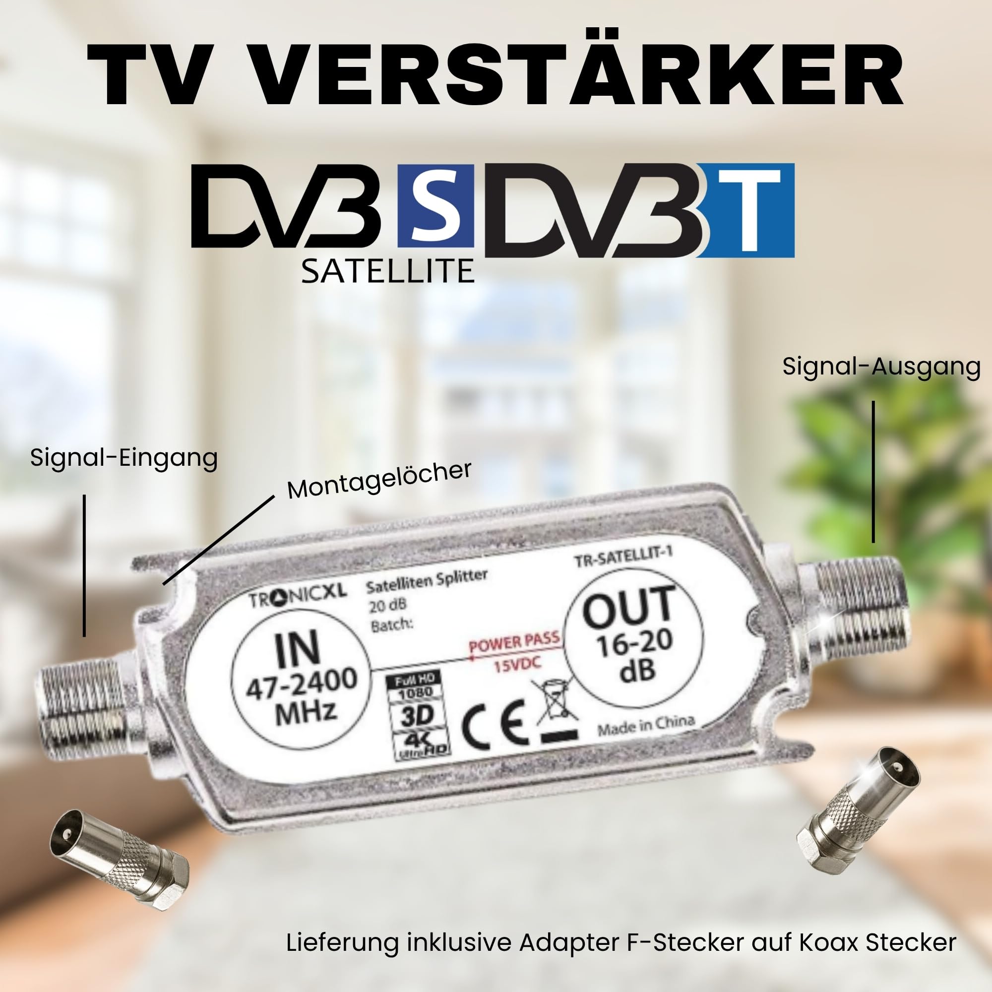 TronicXL Profi 20dB DVBS2 DVB-S2 Amplificateur de ligne satellite à large bande SAT Amplificateur TV PreAmp amplificateur en ligne pour TV satellite et DVB-T