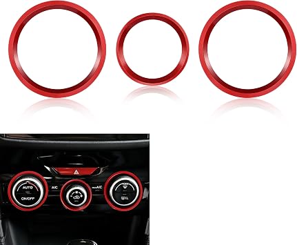 TOMALL 3 Pcs AC Climate Knob Outer Ring Covers Compatible with Subaru Forester 2019-2024, Impreza Crosstrek XV 2018-2023 Centre Console Trim Air Conditioning Button Car Interior Accessories Red
