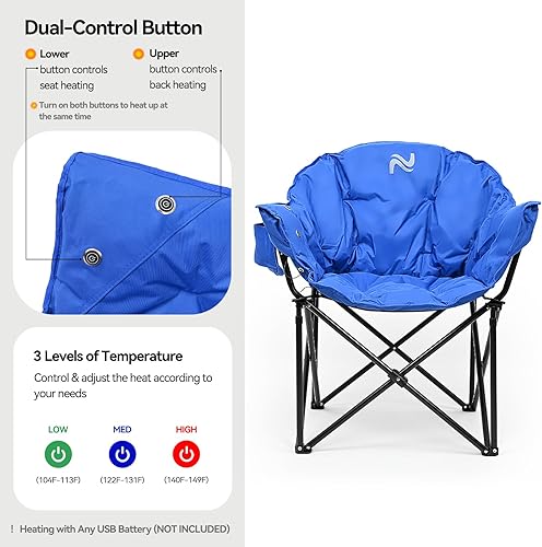 Miniatura 5 de NAIZEA Silla de camping con calefacción, sillas de patio con 3 niveles de calor, sillas plegables portátiles de camping, silla con platillo de luna,