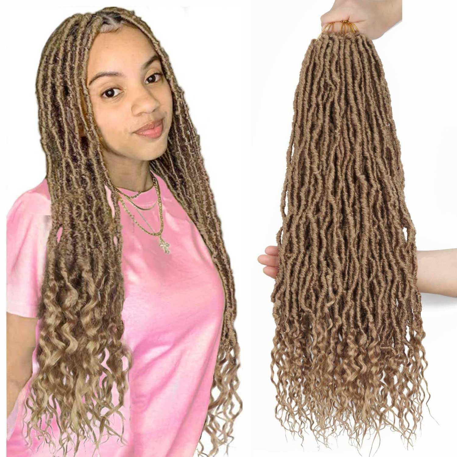 8 Packs Faux Locs Crochet Hair Curly Ends 24 Inch Soft Locs Crochet Braids Boho Crochet Goddess Locs Hair for Women (24inch(pack of 8), 27#)