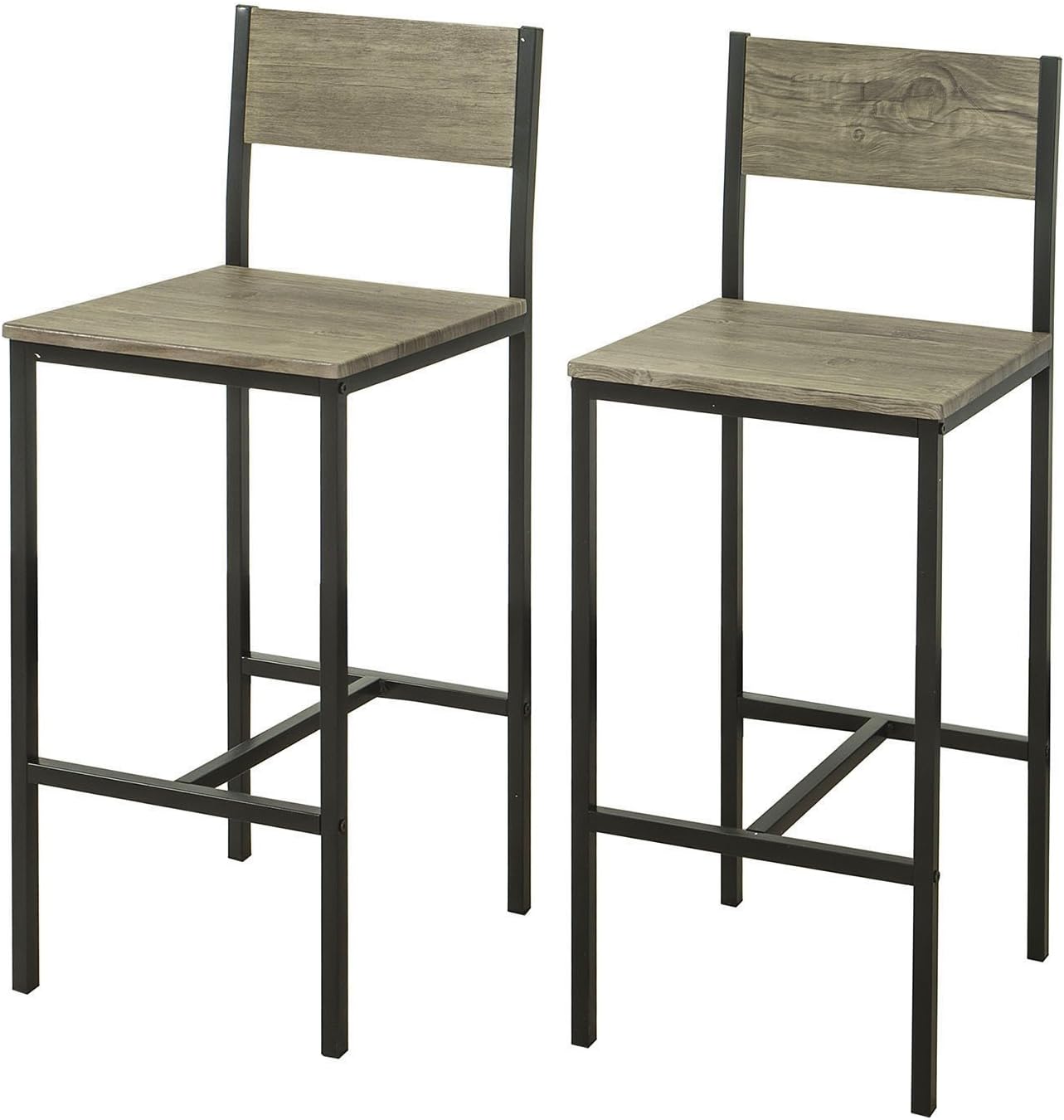 SoBuy Set of 2 Bar Stools Kitchen Breakfast Chairs Modern High Chairs with Metal Frame, Compact Design, Ideal for Dining Room, Small Kitchen, Home Bar W39xD41xH95cm FST53x2
