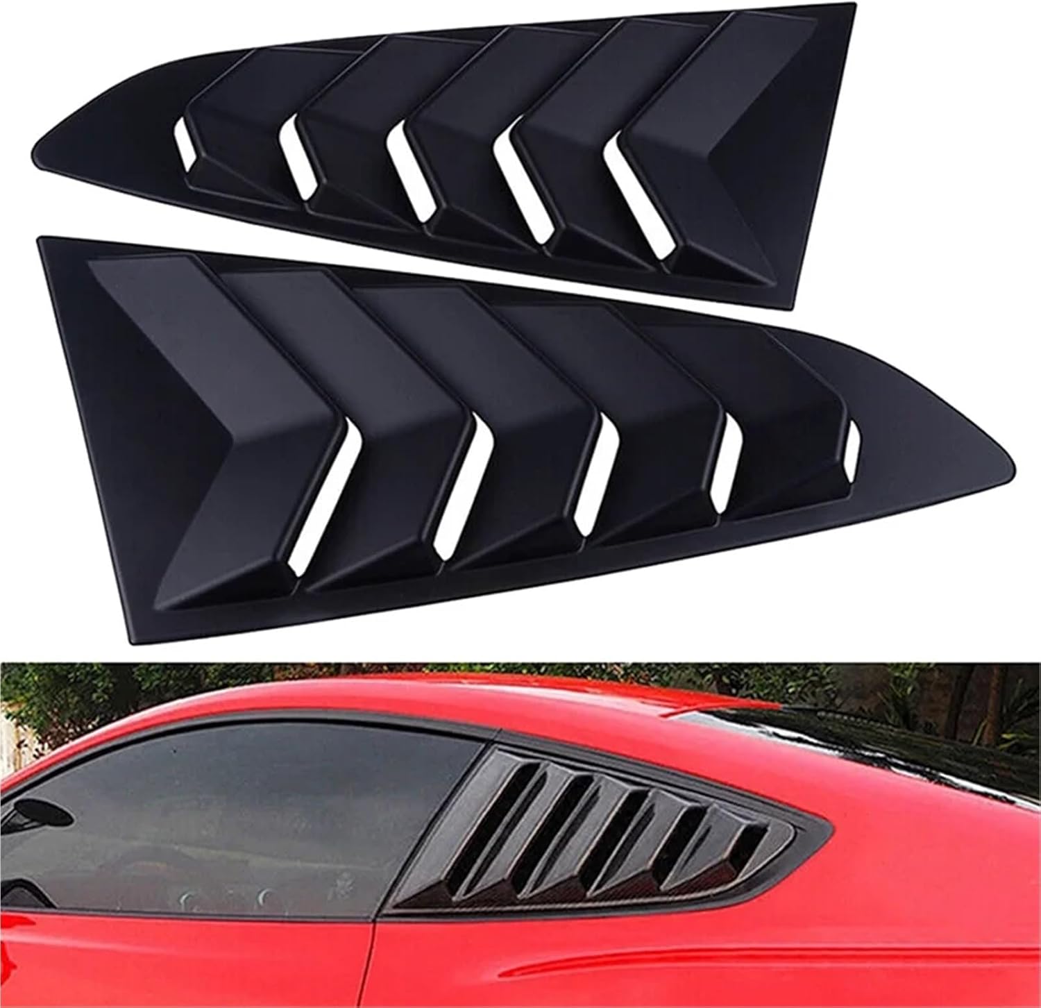 Matte Black Rear Side Vent Quarter Window Louver Shutter Cover Trim Compatible for 2015-2022 Ford Mustang