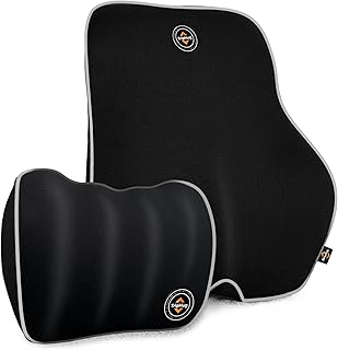 طقم مخدة للرقبة والفقرات القطنية من تريب هاج، مسند للرأس والفقرات القطنية للسيارة، فوم ميموري لتخفيف الألم للجلوس الطويل والسفر والقيادة والمكتب وكرسي الألعاب، سهلة التثبيت وقابلة للفك والغسيل