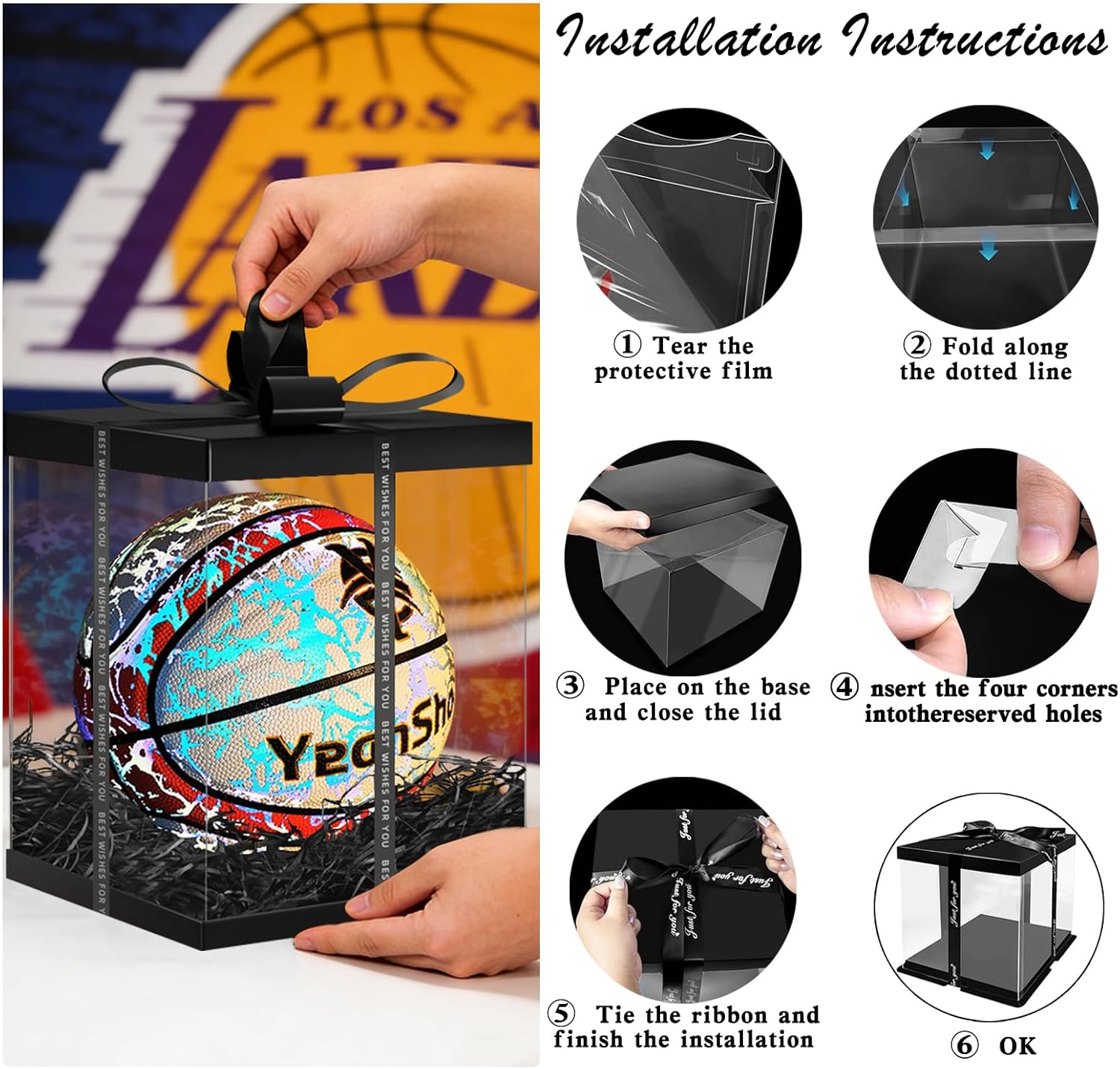 Holographic Reflective Youth Basketball Size 7 - Luminous Glow in the Dark Cool Ball, Premium Gift Box, Perfect Basketball Gift for Any Occasion