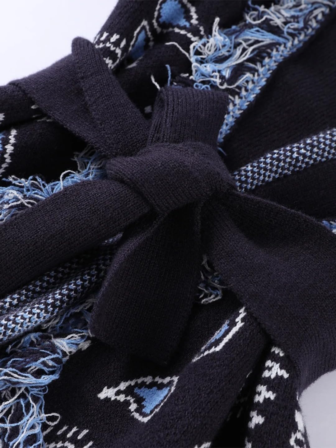 Women's Retro Tassel Print Cardigan V-Neck Lace-Up Full Sleeve Knitted Sweater