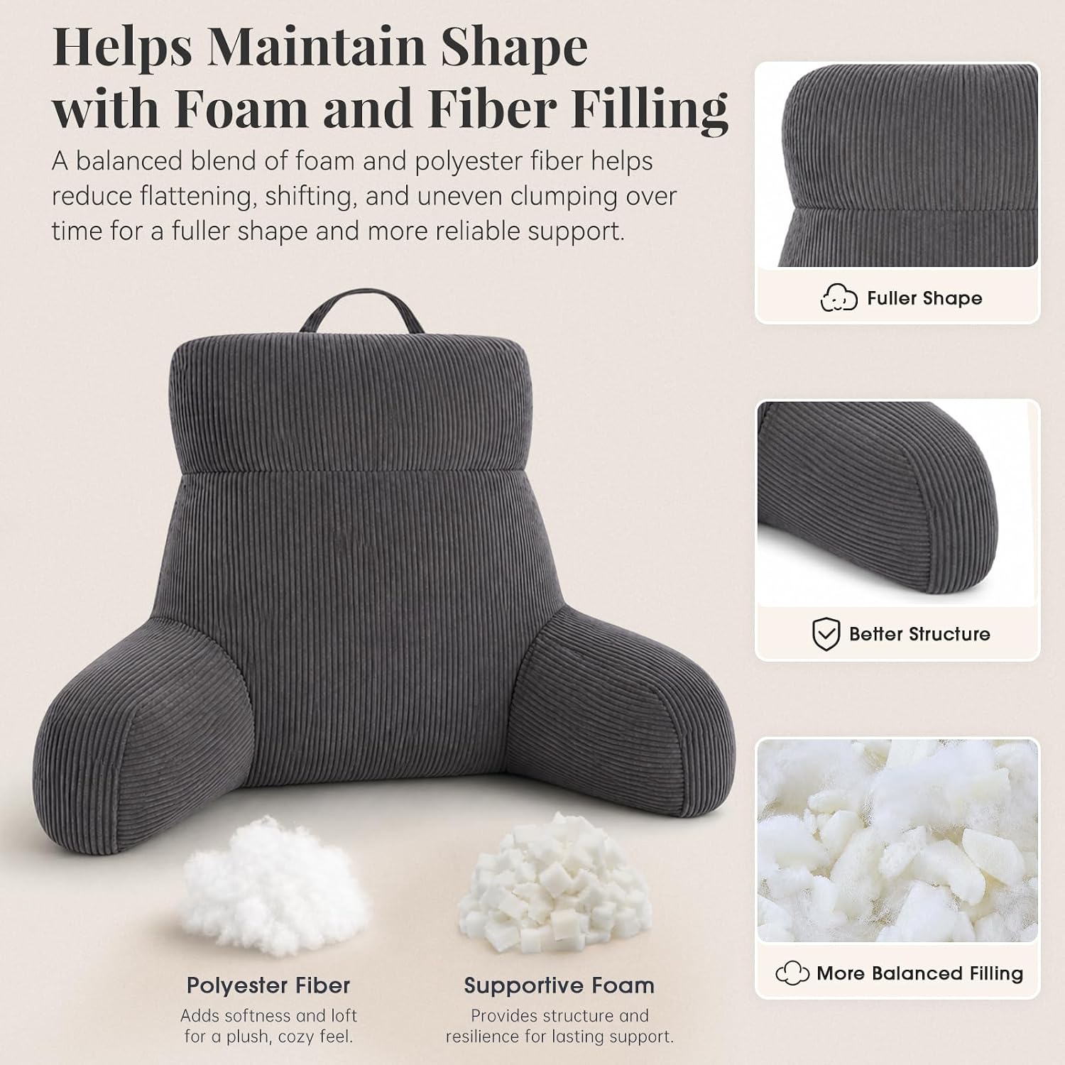 Reading Pillow with Arms (Dark Grey, 24inch)
