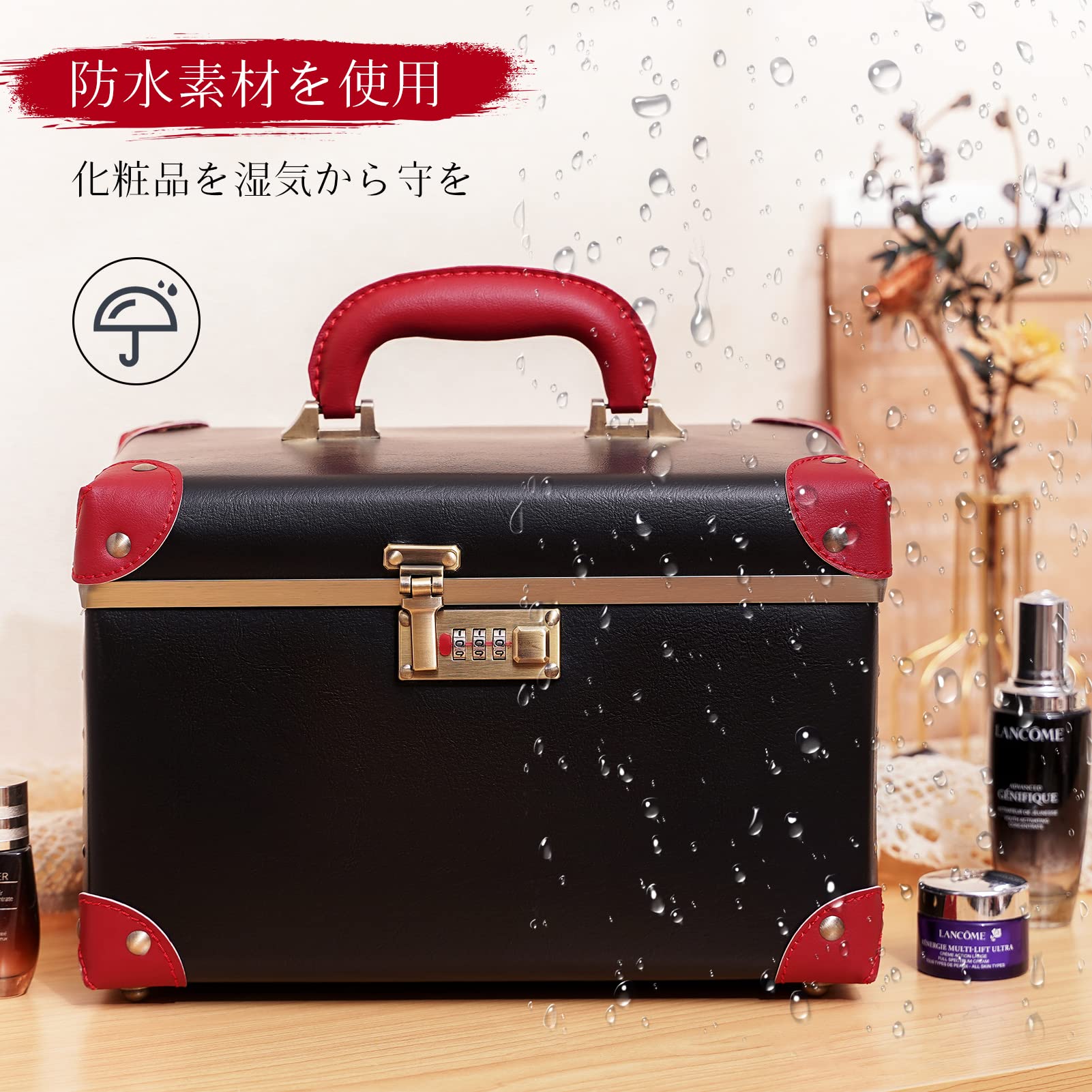 urecity メイクボックス コスメ収納 化粧品収納ボックス メイク収納ケース 鏡付き 大容量 コスメボックス 出張 旅行 持ち運び 大容量 - 4