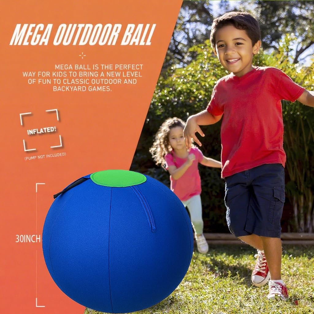 30" Oversized Lawn Play Ball - Cobalt Blue - Giant Kickball & Bounce Ball - Double-Layer (Rubber Bladder + Canvas Cover) w/Foot Pump (Blue and Green)