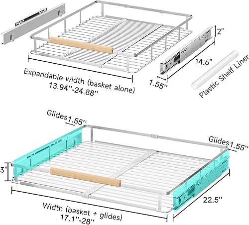 Miniatura 2 de Paquete de 2 organizadores extraíbles expandibles, cajones deslizantes para armarios de cocina, guías de cajones resistentes para el hogar, cocina,