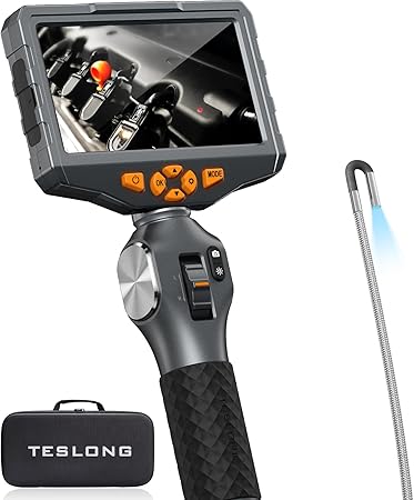Teslong 3.9mm Articulating Borescope with Light, 5-inch IPS Two-Way Endoscope Inspection Camera with Articulated Probe, 5FT Borescope Camera with Lights, 3000mAh Battery, 32G TF Card