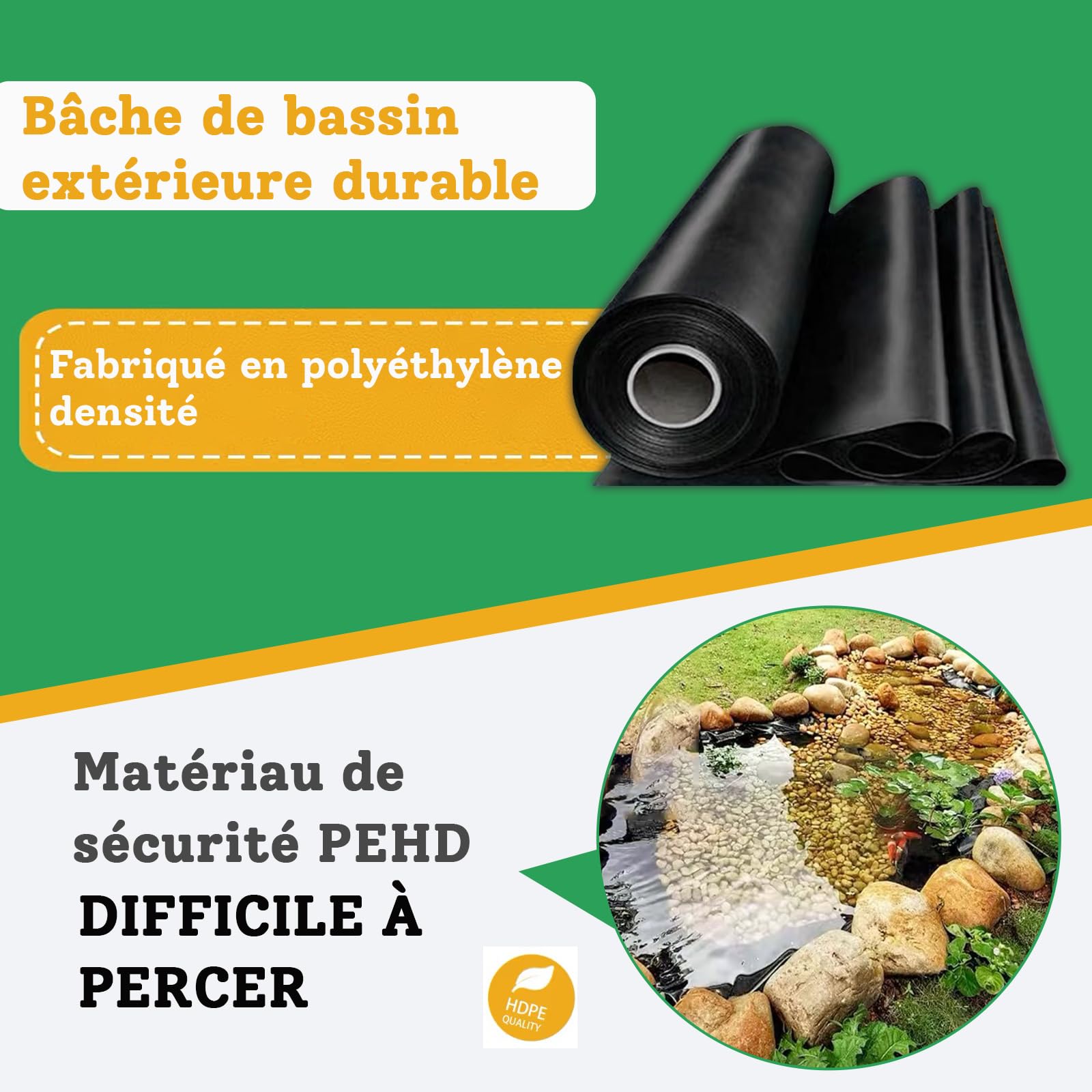 Telo per laghetto in PVC, 9 x 9,5 m, flessibile, in polietilene, resistente agli strappi, per laghetti, cascate da giardino, fontane e giardini tic
