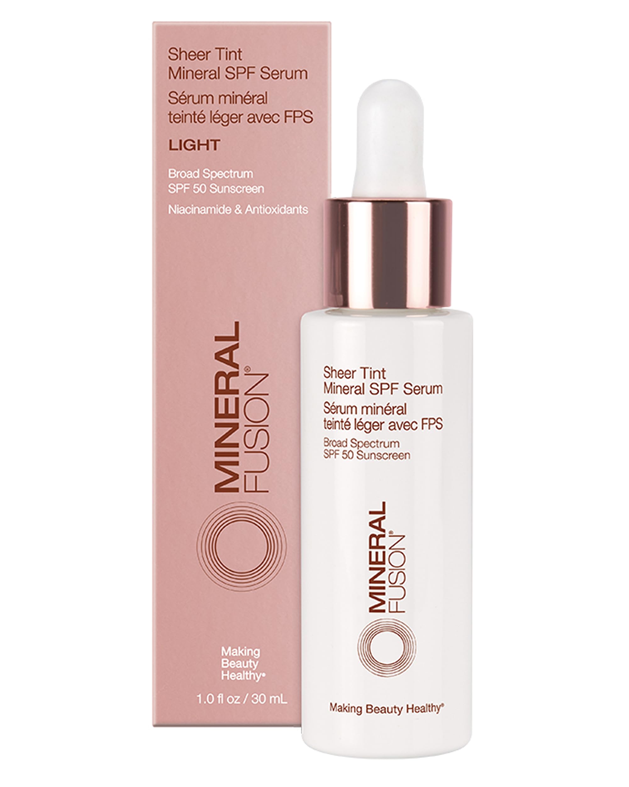 Mineral Fusion Sheer Tint SPF Face Serum Light - Tinted Broad Spectrum SPF 50 Mineral Zinc Oxide Sunscreen