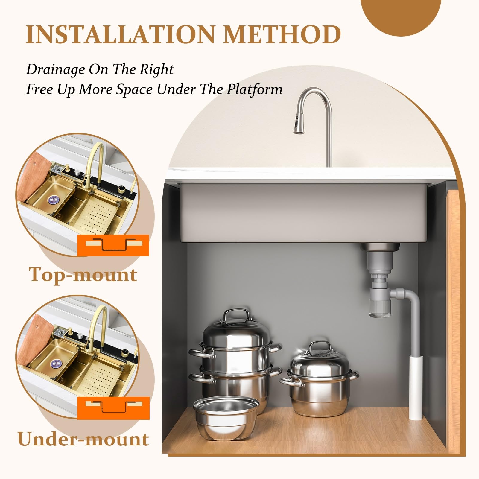 Smart Kitchen Sink With Temperature Display Stainless Steel Workstation Sink With Cup Washer Nano-Coated Single Bowl With Dual Waterfalls(Black-gray,80cm)