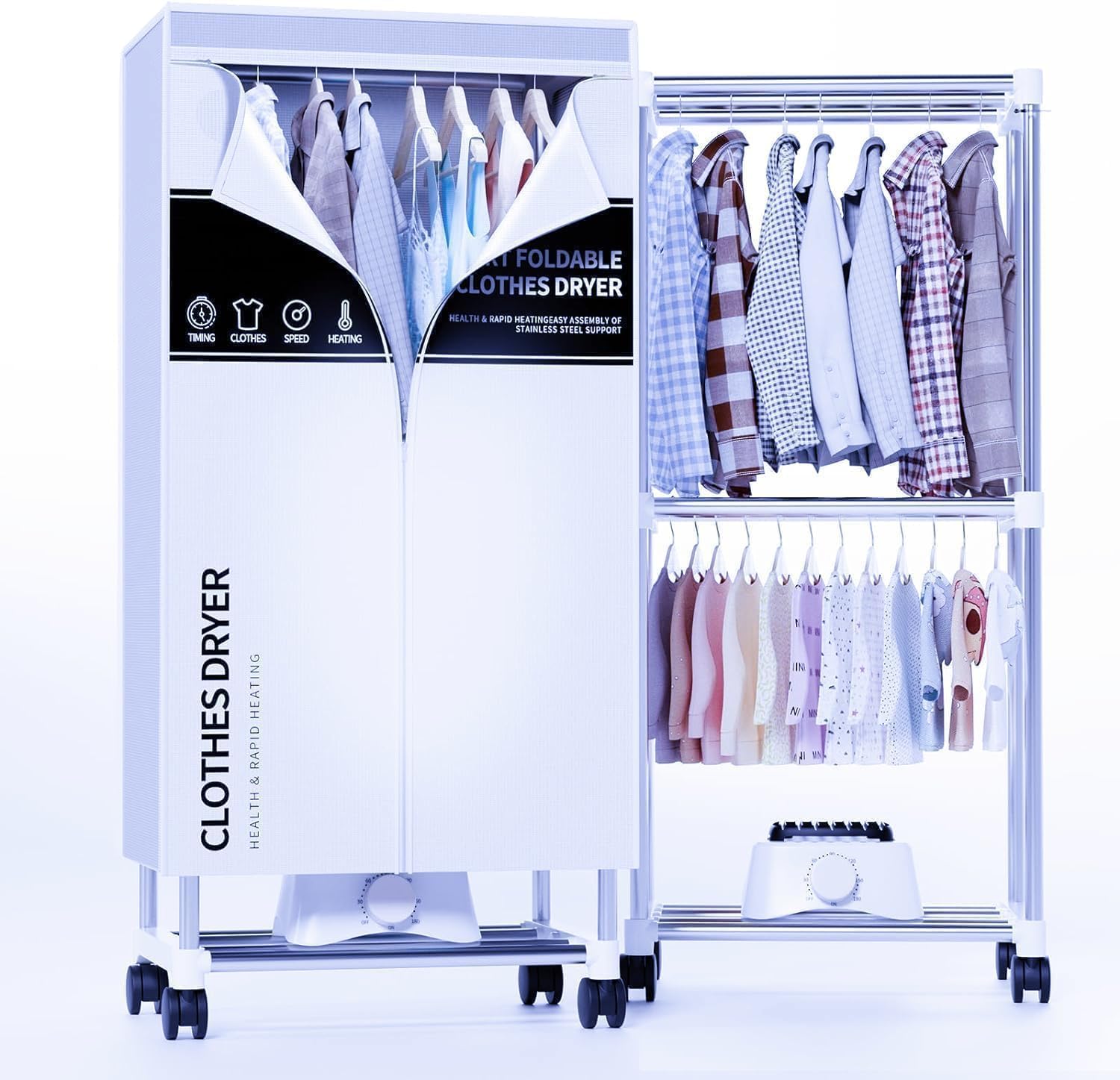Clothes Dryer, Portable Drying Machine with Timer, 60inch Laundry Drying Wardrobe with Large Capacity, Electric Dryer/Rack for Home | Appartments (Grey FN8)