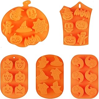 5pcs Stampi da Forno in Silicone di Halloween Stampi in Silicone per Caramelle a Forma di Fantasma di Pipistrello Fantasma di Zucca Strumenti di Cottura
