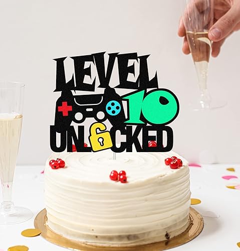 Miniatura 3 de Letrero desbloqueado de nivel 10, decoración de pastel de feliz 10 cumpleaños, decoración de pastel de nivel 10 para controlador de videojuegos,