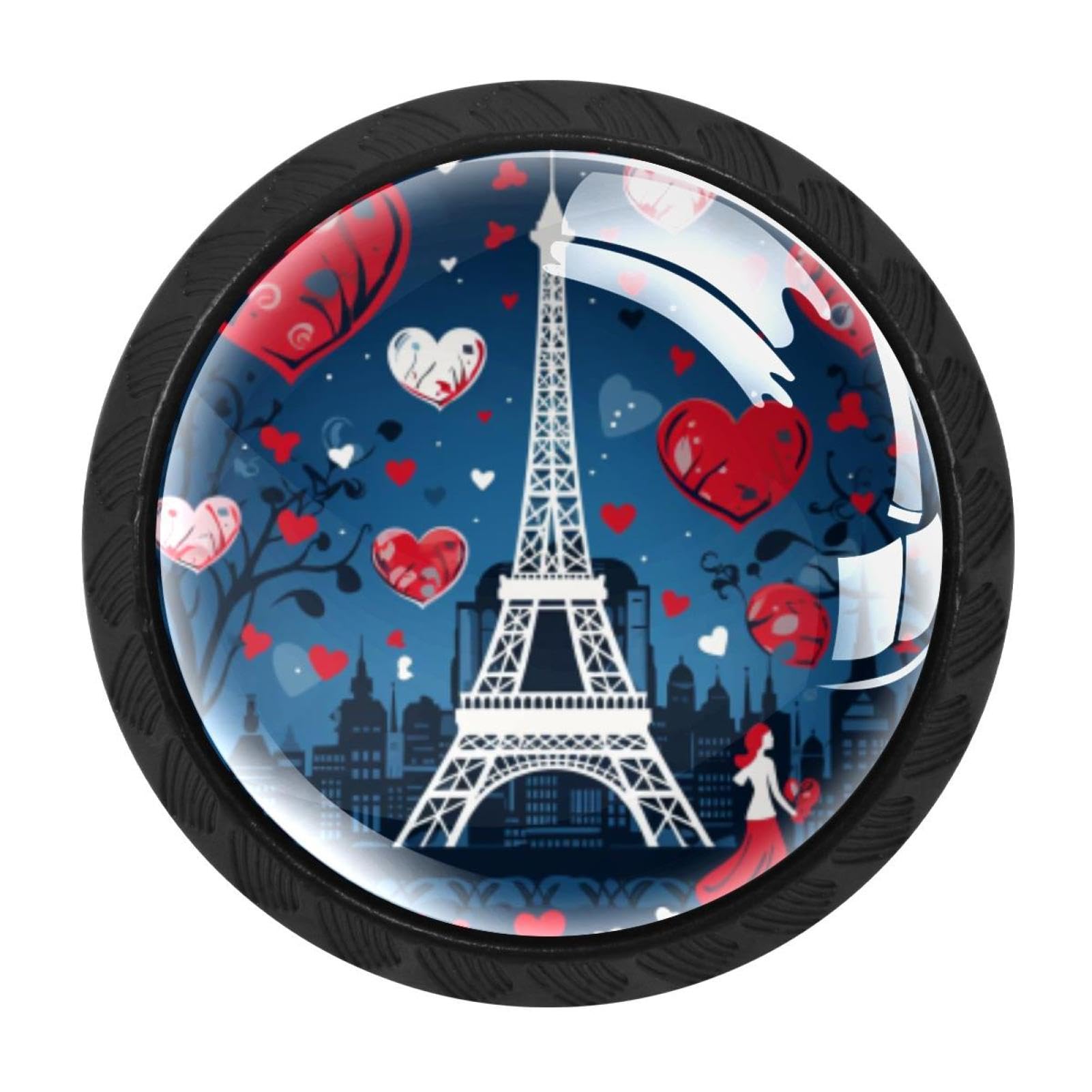 Chenzzzz Multicolored 03 4 Pack Cabinet Knobs Black Drawer Knobs Round Kitchen Cabinet Knobs Eiffel Tower Valentine's Day Cabinet Handles Hardware Dresser Knobs And Pulls For Bathroom Cabinets