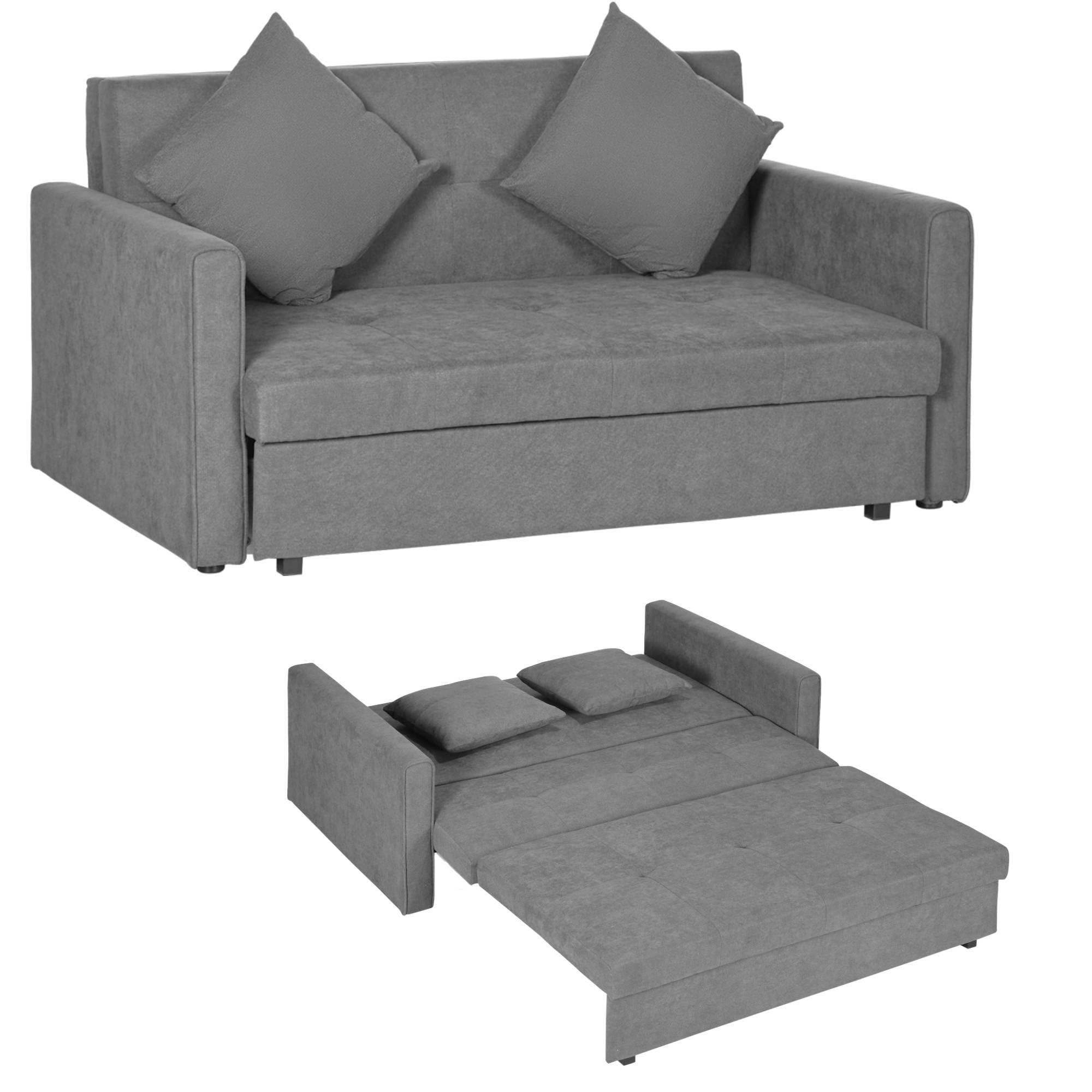 HOMCOM Convertible 2 Seater Sofa Bed with 2 Cushions Storage for Living Room in Grey