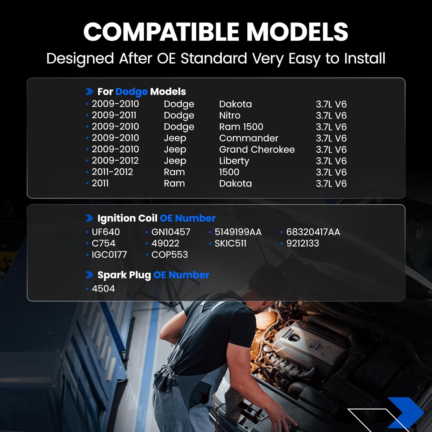 UF640 Ignition Coils & 4504 Spark Plugs Compatible with Dodge Dakota Nitro Ram 1500, Compatible with Jeep Commander Liberty, 3.7L V6 - Replaces GN10457, 5149199AA, 68320417AA