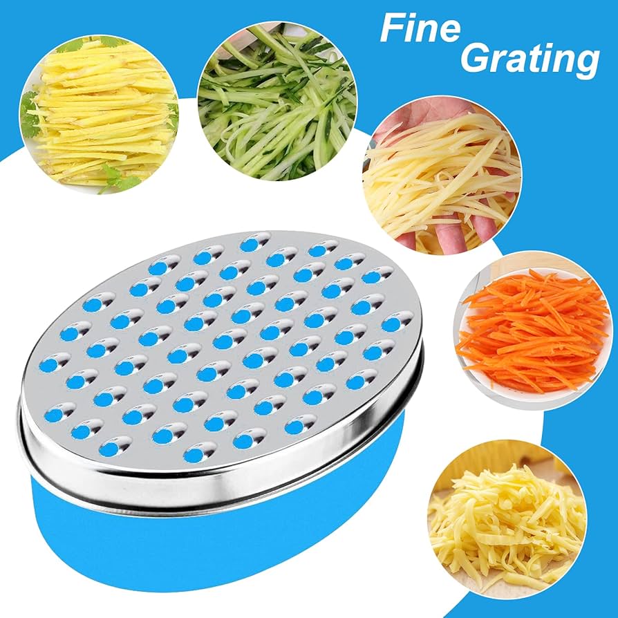 Grattugia Per Formaggio In Acciaio Inox Con Contenitore - Multifunzionale, Senza BPA, Colore Blu - Foto 7