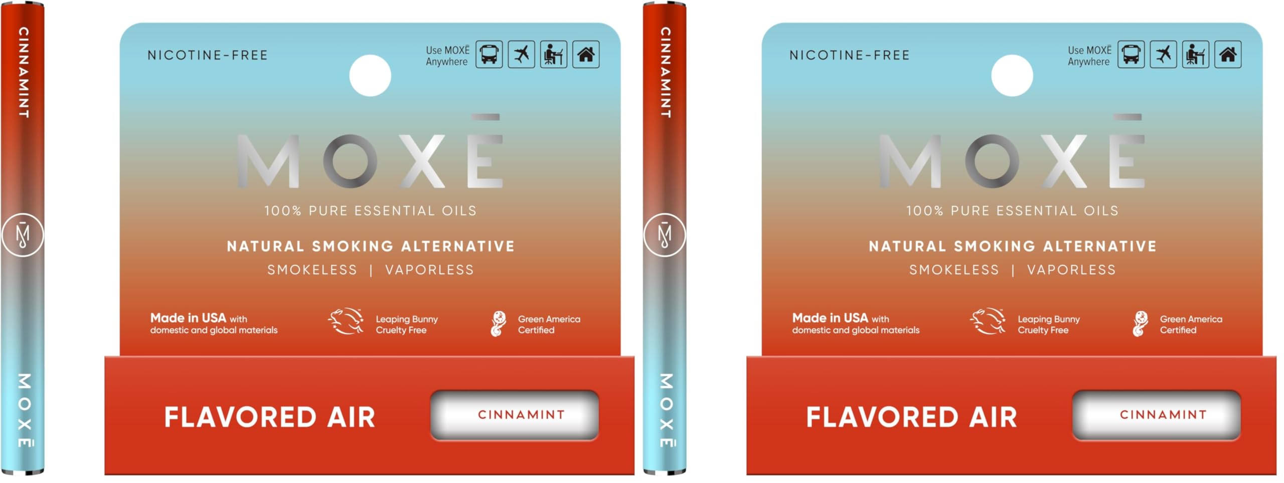 MOXE Natural Cinnamint Air Inhaler | Non Electric Long-Lasting Flavored Air Refreshing Support | Oral Fixation Cinnamon &amp; Menthol Essential Oils, Craving Relief (Pack of 2)