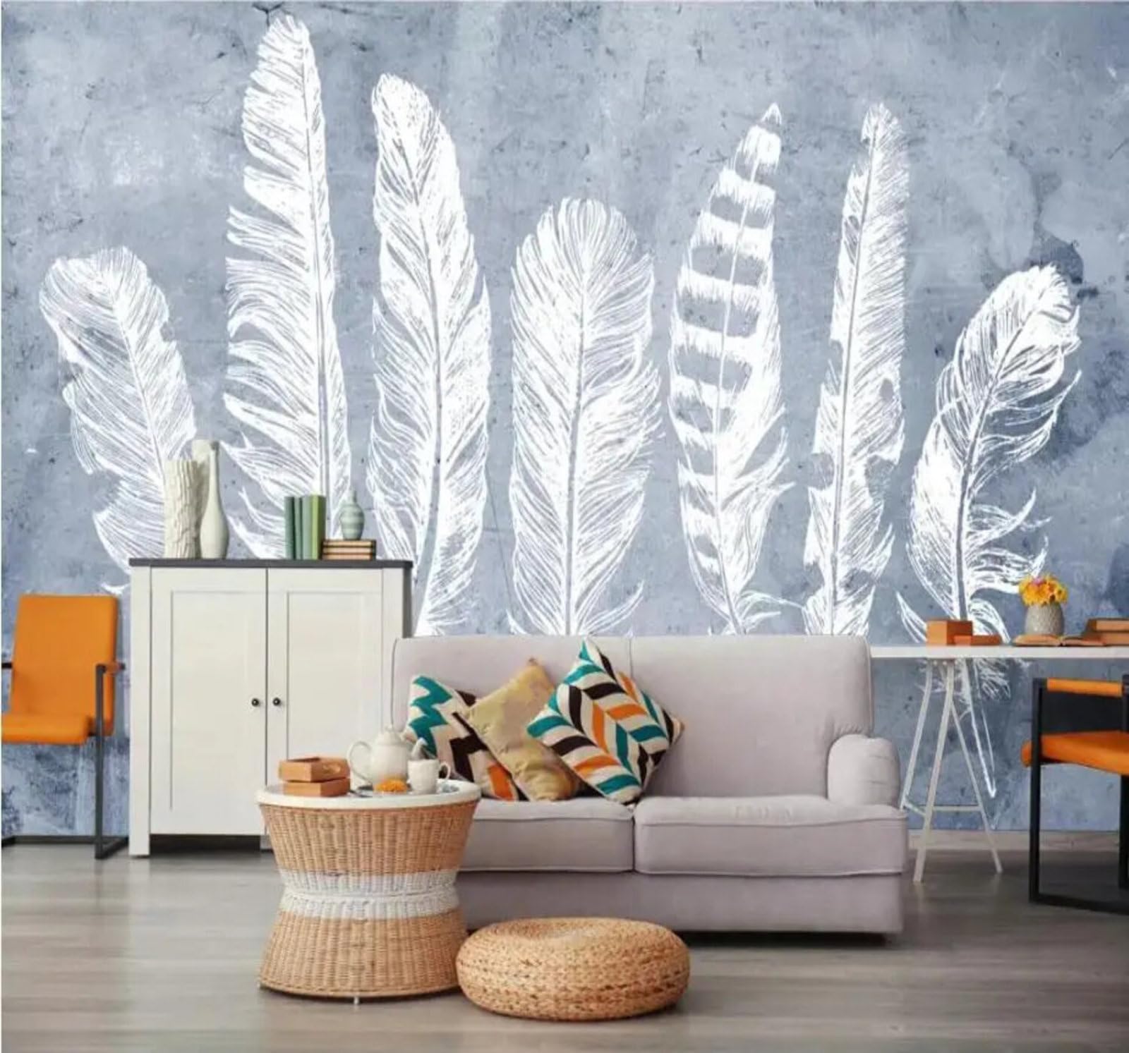 Xlming 250Cm×170Cm(B×H) Creative Hand Drawn Feathers Texture Art 3D Wallpaper Premium Textured Silk Study Dining Living Room Bedroom Sofa Tv Wall Easy Install-250Cm×170Cm
