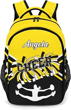 Cheerleading Yellow Black Cheer Backpack Name Bookbags Laptop Bag Custom Casual Shopping Travel Daypack for Camping School