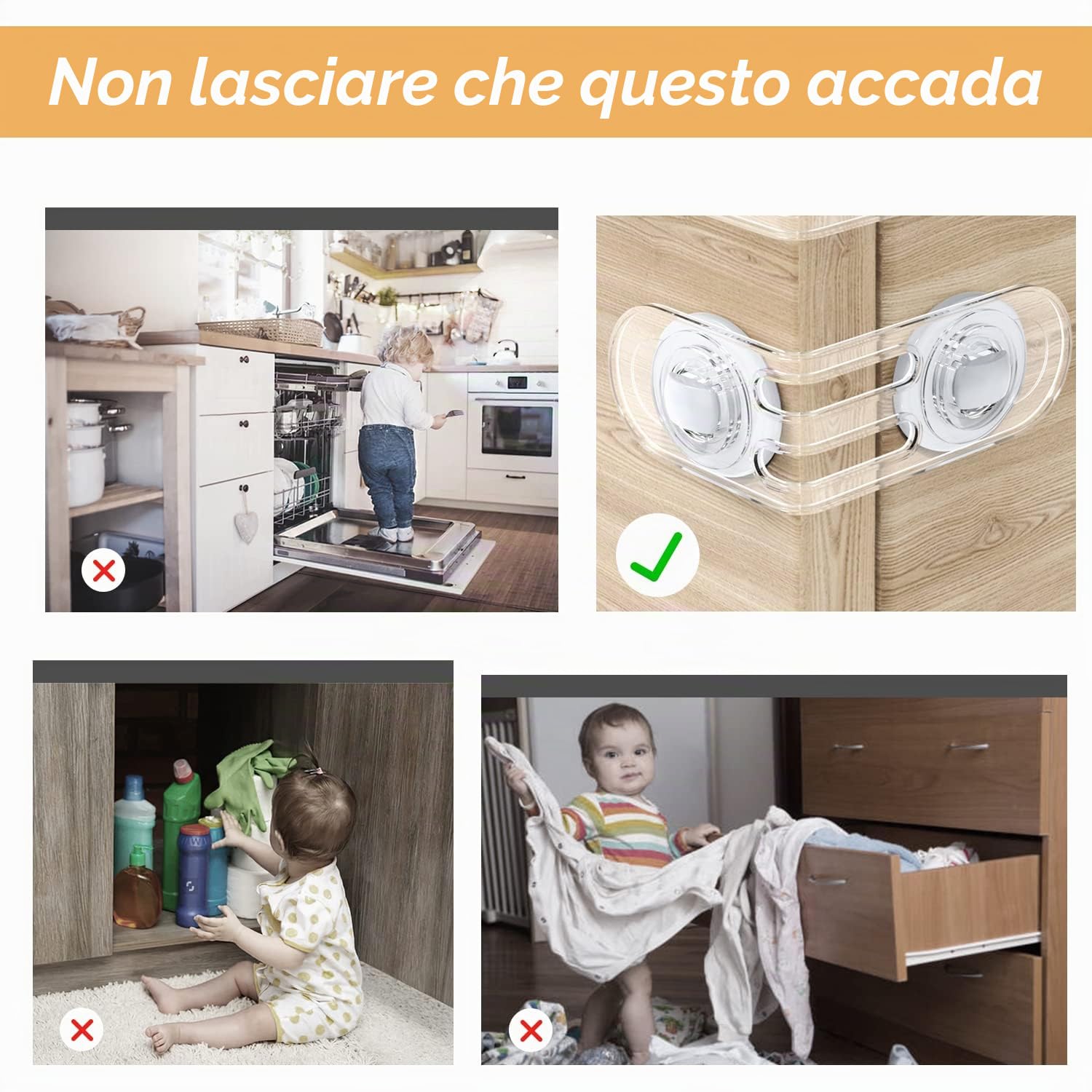 Blocca Cassetti per Bambini, Chiusure Sicurezza, Blocca Sportelli per Armadio Frigorifero Cassetto Gabinetto, Trasparente, 12 Pezzi